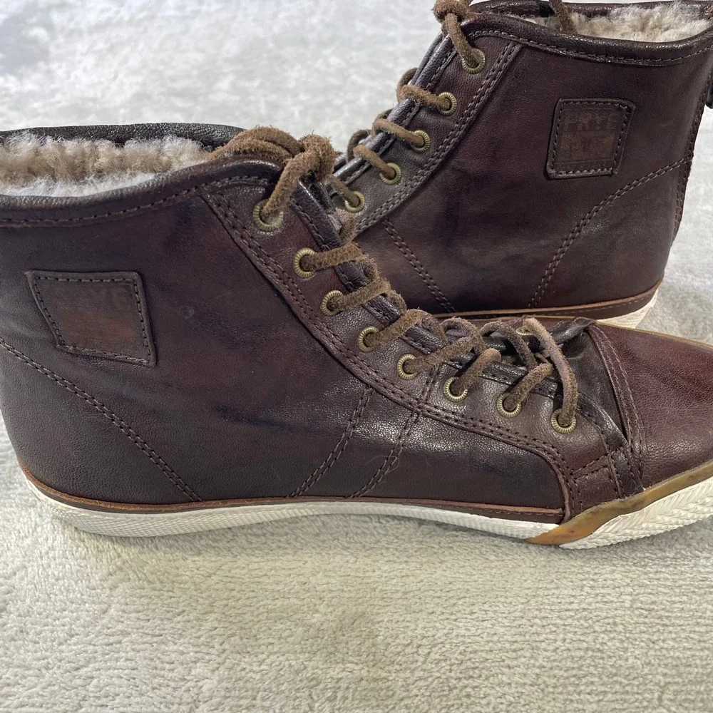 Frye Greene High Back Sneaker Boots Womens 7 Brown Leather Lined Zipper